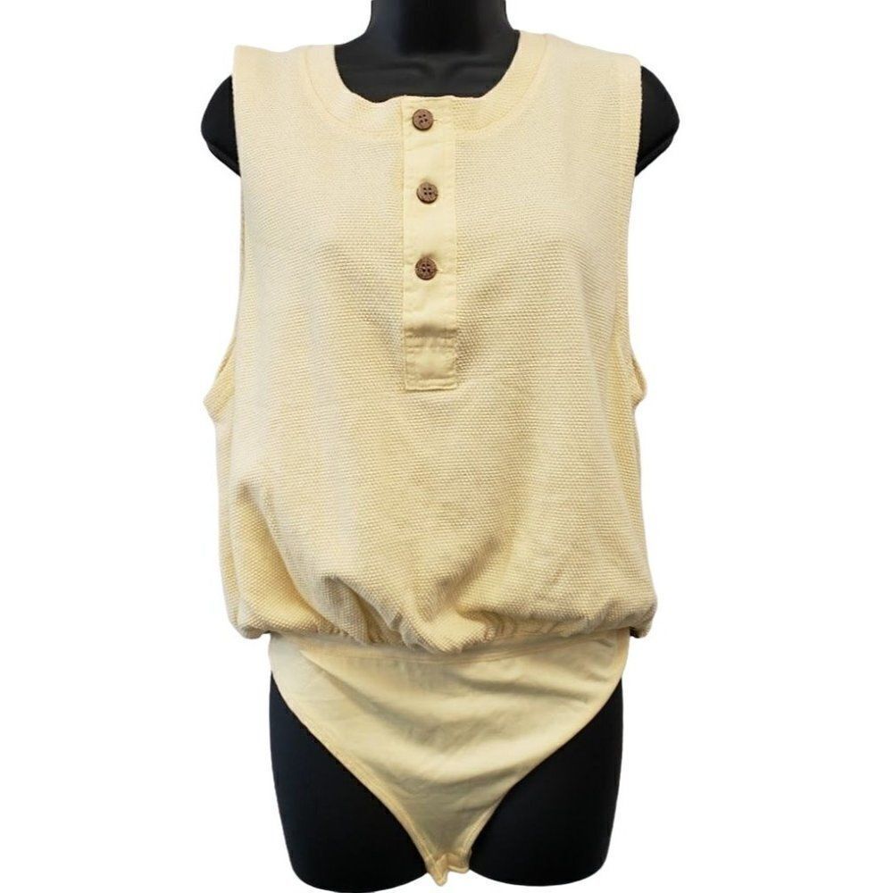 Free People Cream Sleeveless Bodysuit